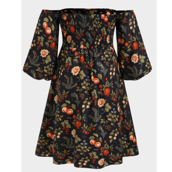 NWT Cider Curve Fruit & Floral On/Off Shoulder Slit Midi Dress 2XL - Picture 2 of 11